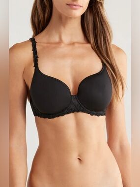 Simone Perele Black Lace-Trim T-Shirt Bra PR2-103